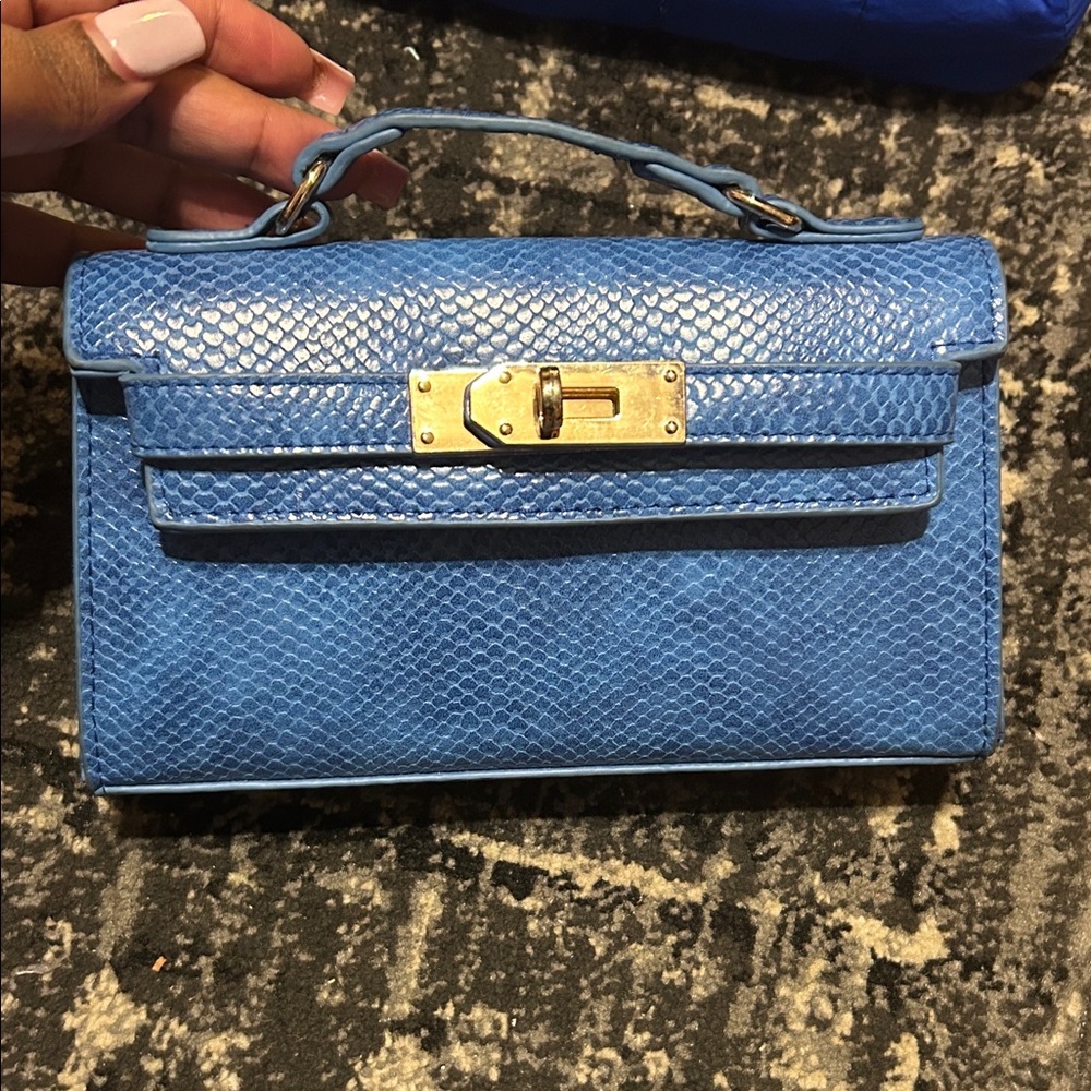 Blue Textured Women's Handbag